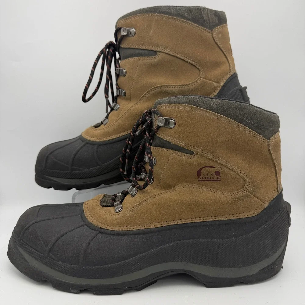 Sorel Winter Boots Men Size 15 Boots Tan Black Waterproof Suede Rubber Duck